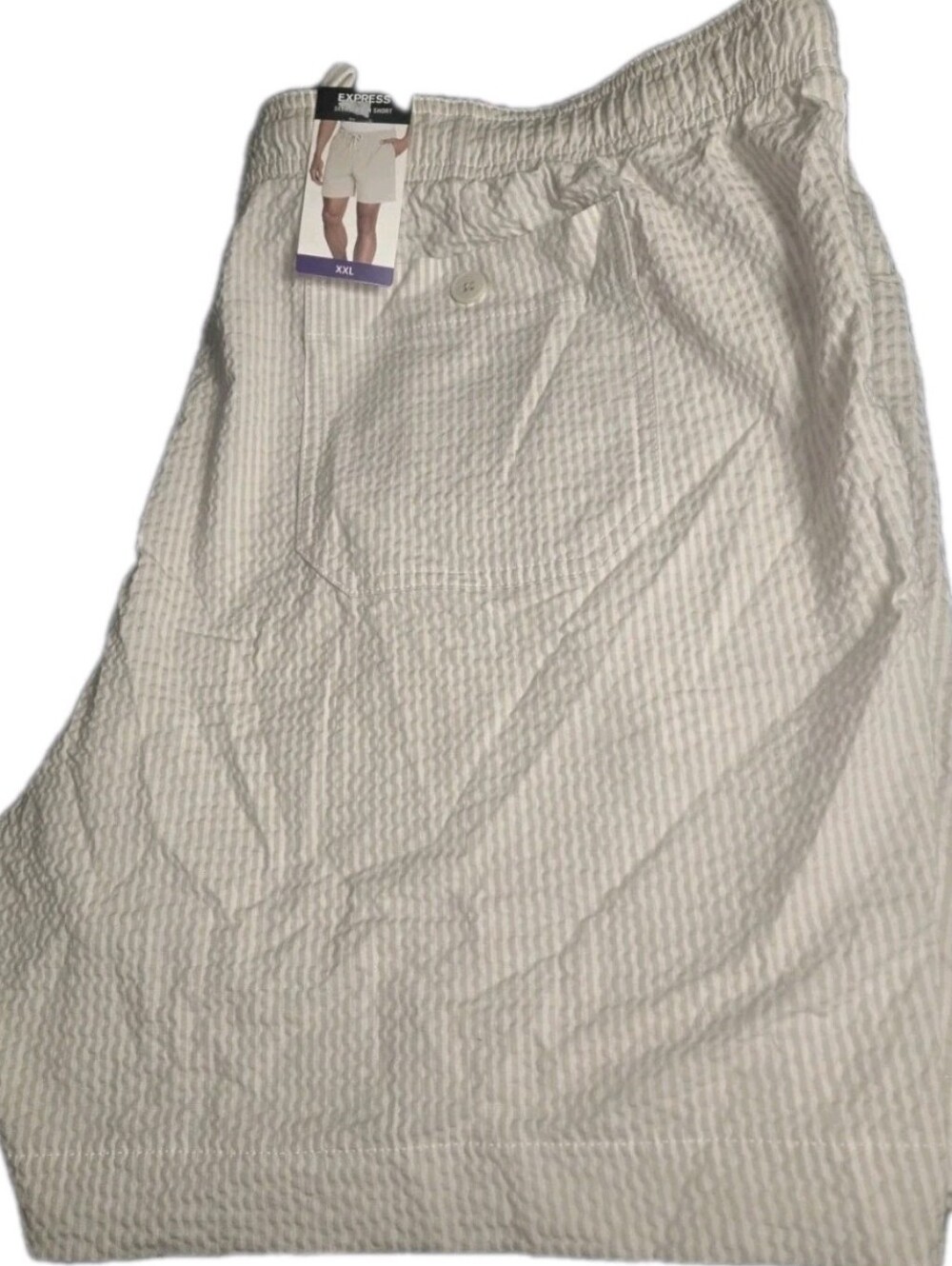 NWT Express Seersucker Men's Shorts Size XXL Khaki White Striped Stripes